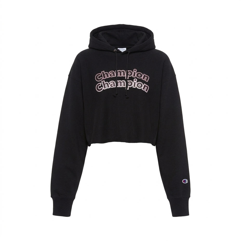 NWT Champion Black Cropped Reverse Weave Hoodie Sweater Size 2XL